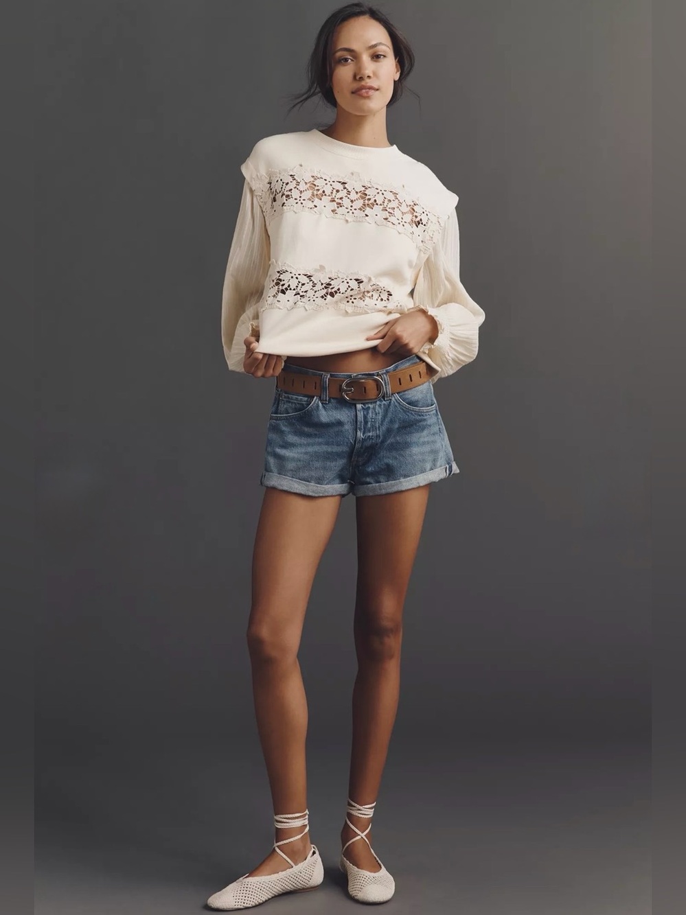 By ANTHROPOLOGIE Floral Cutwork Pullover Cream Top Womens Size Medium - Picture 3 of 15